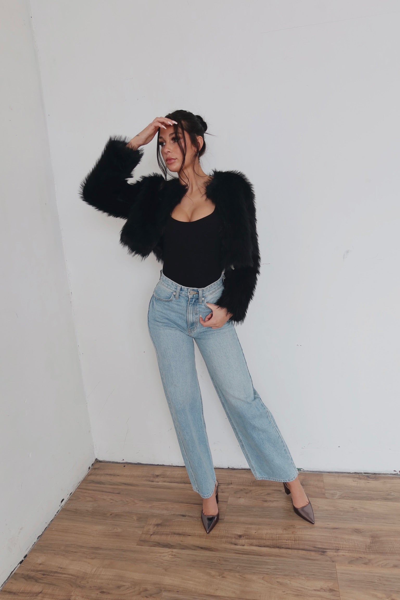 Jayda Faux Fur Jacket In Black