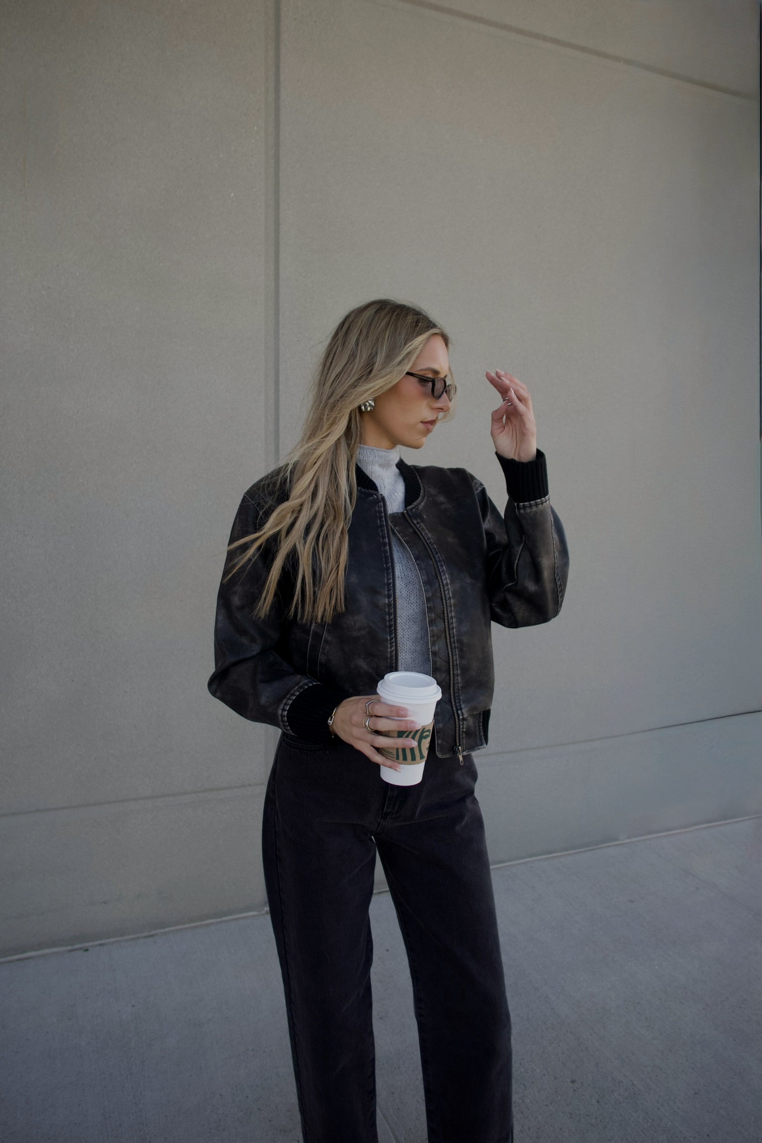 Washed Black Faux Leather Jacket