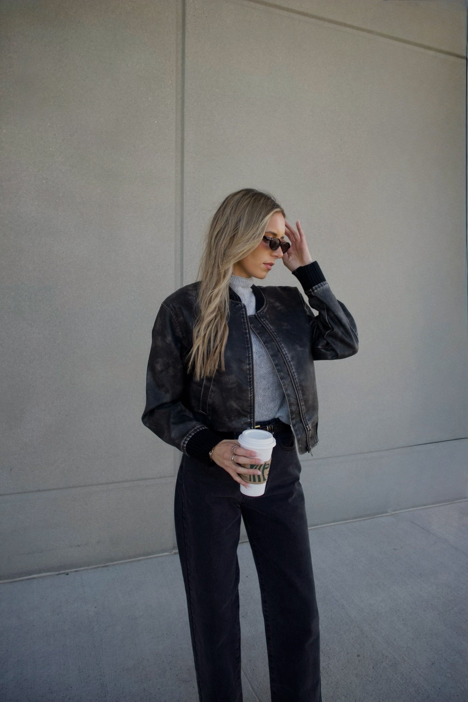 Washed Black Faux Leather Jacket