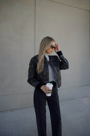 Washed Black Faux Leather Jacket