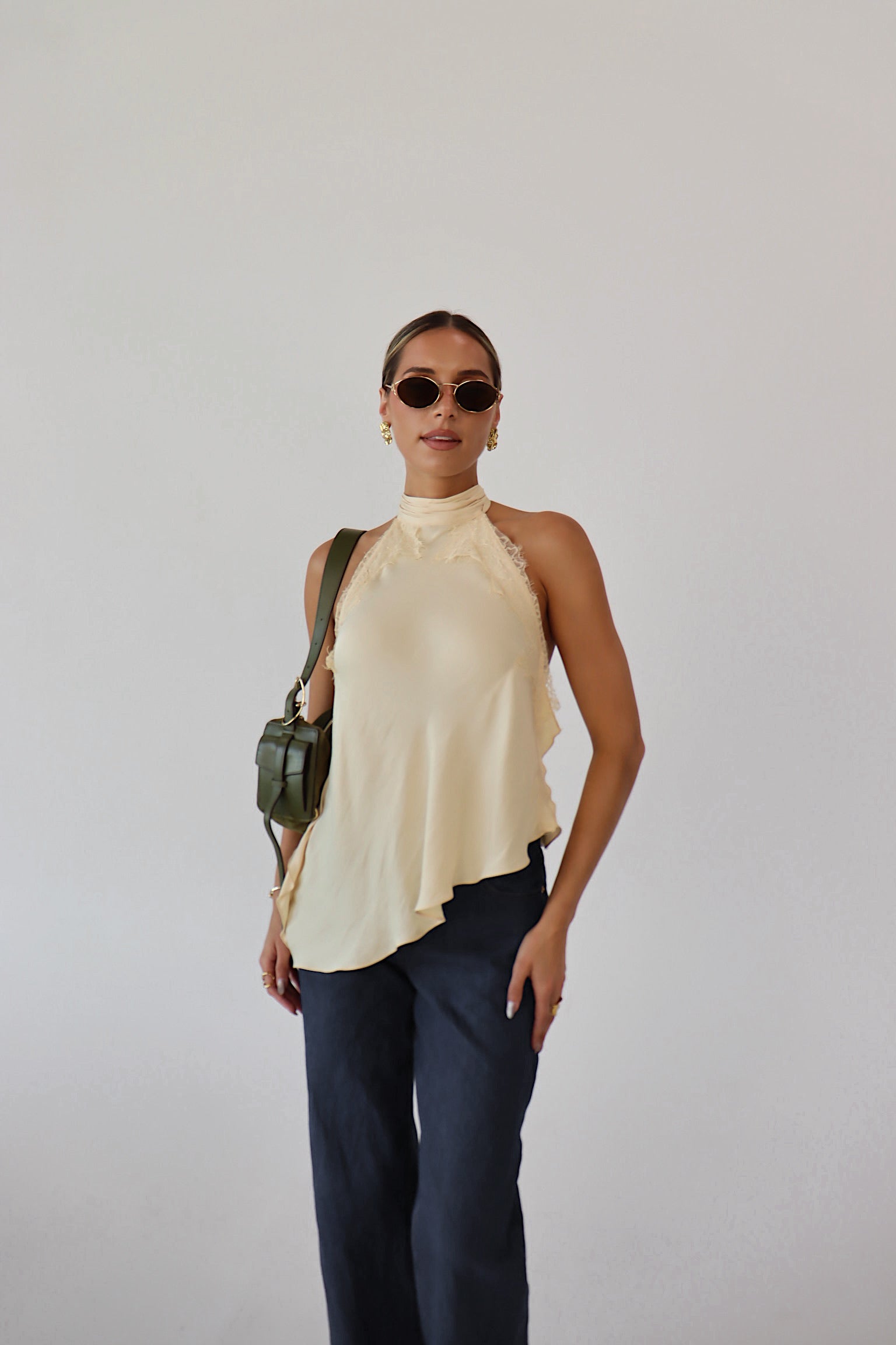 Capri Satin and Lace Contrast Halter Top