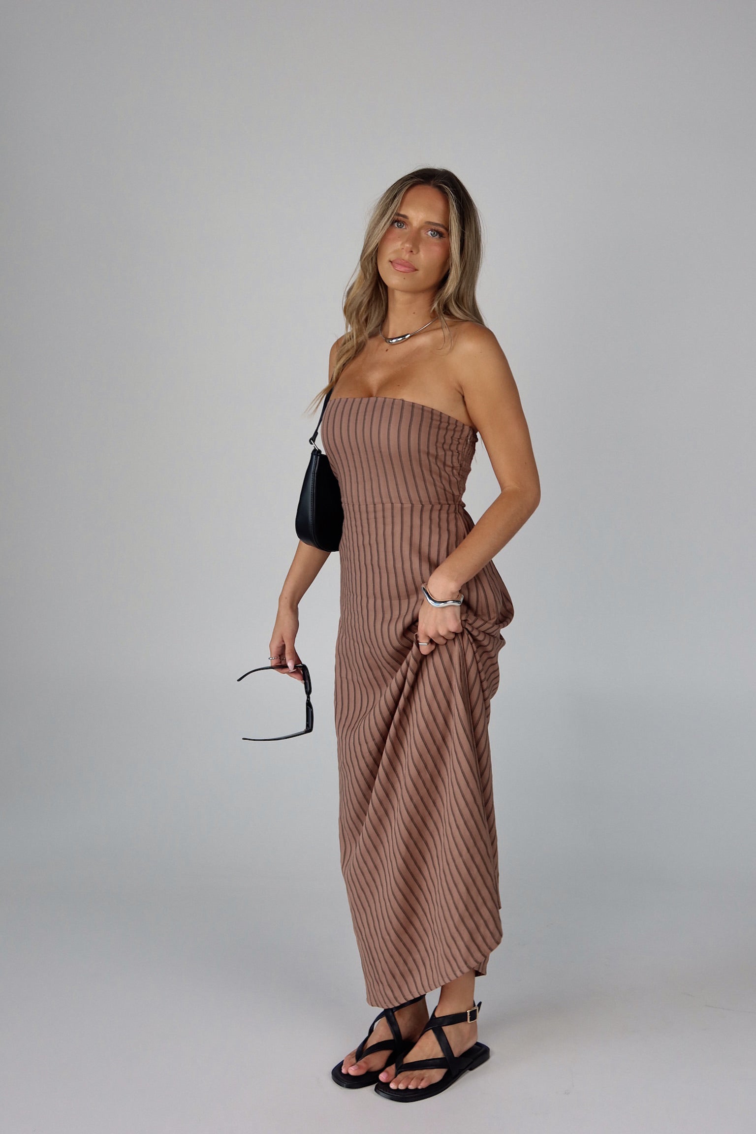 Maranda Strapless Linen Blend Maxi Dress