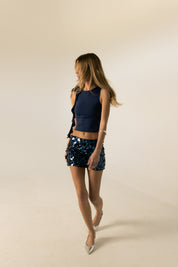 Navy Sequin Mini Skirt