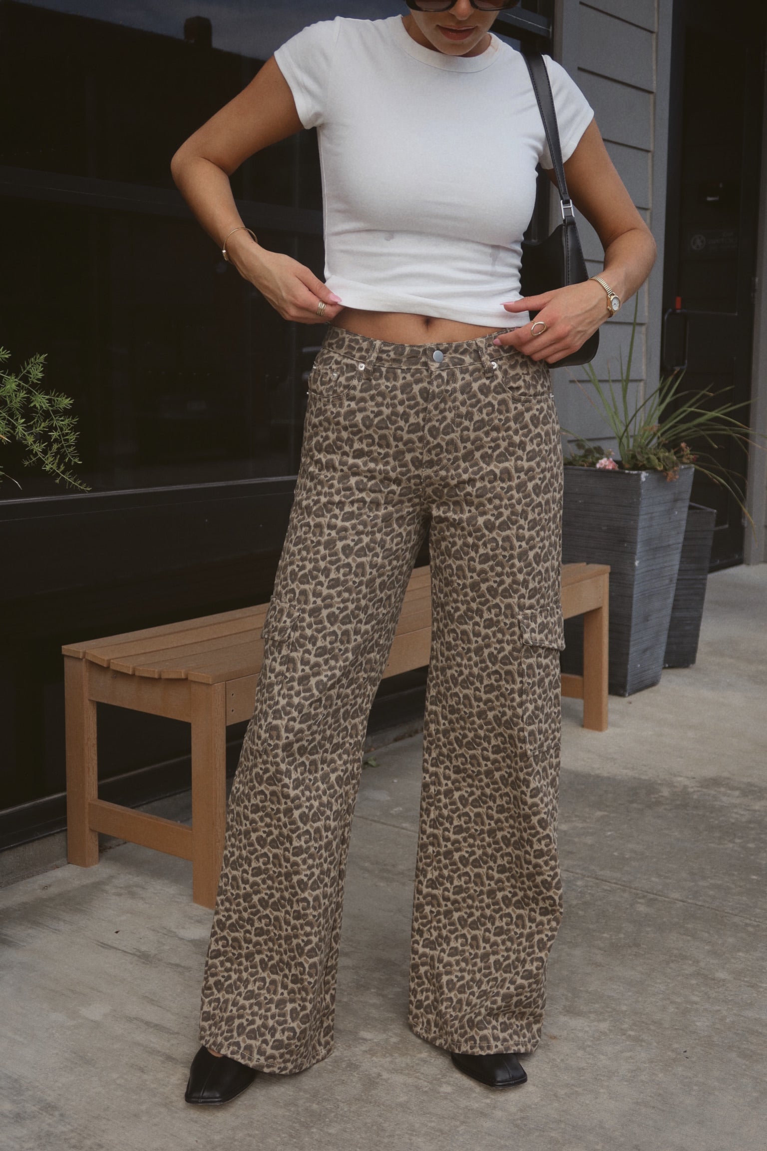 Mid Rise Leopard Print Cargo Pants