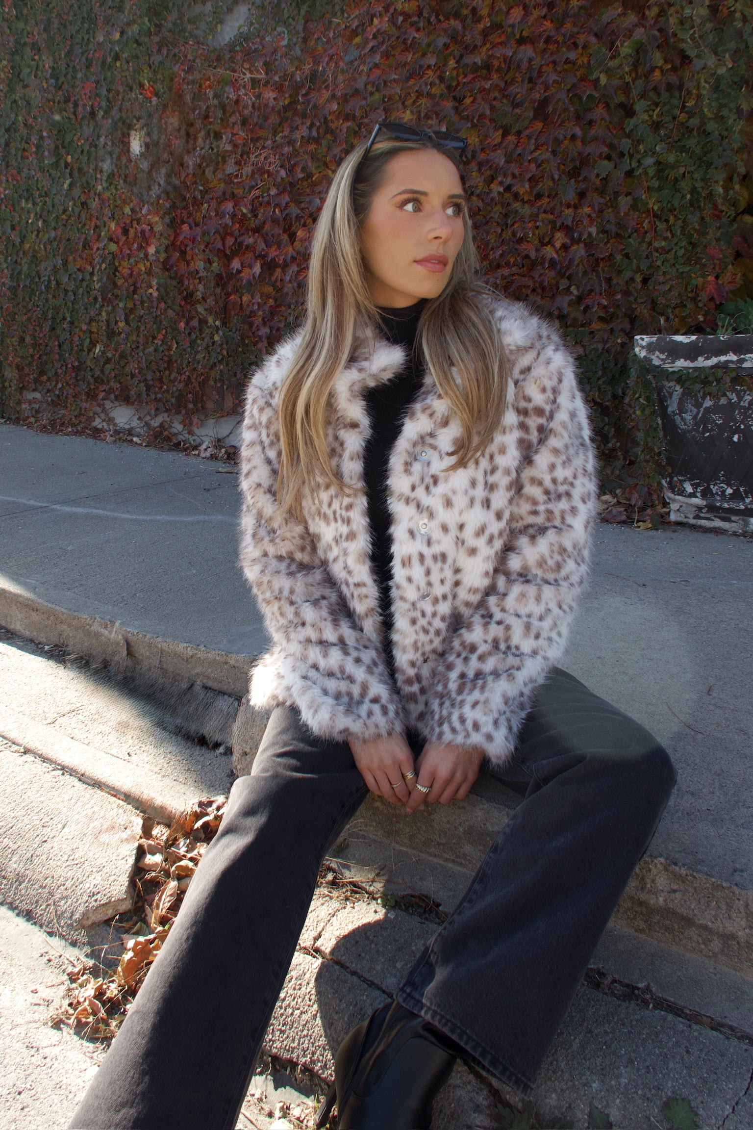 Snow Leopard Faux Fur Jacket