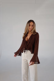 Brown Chiffon Tie-Front Top