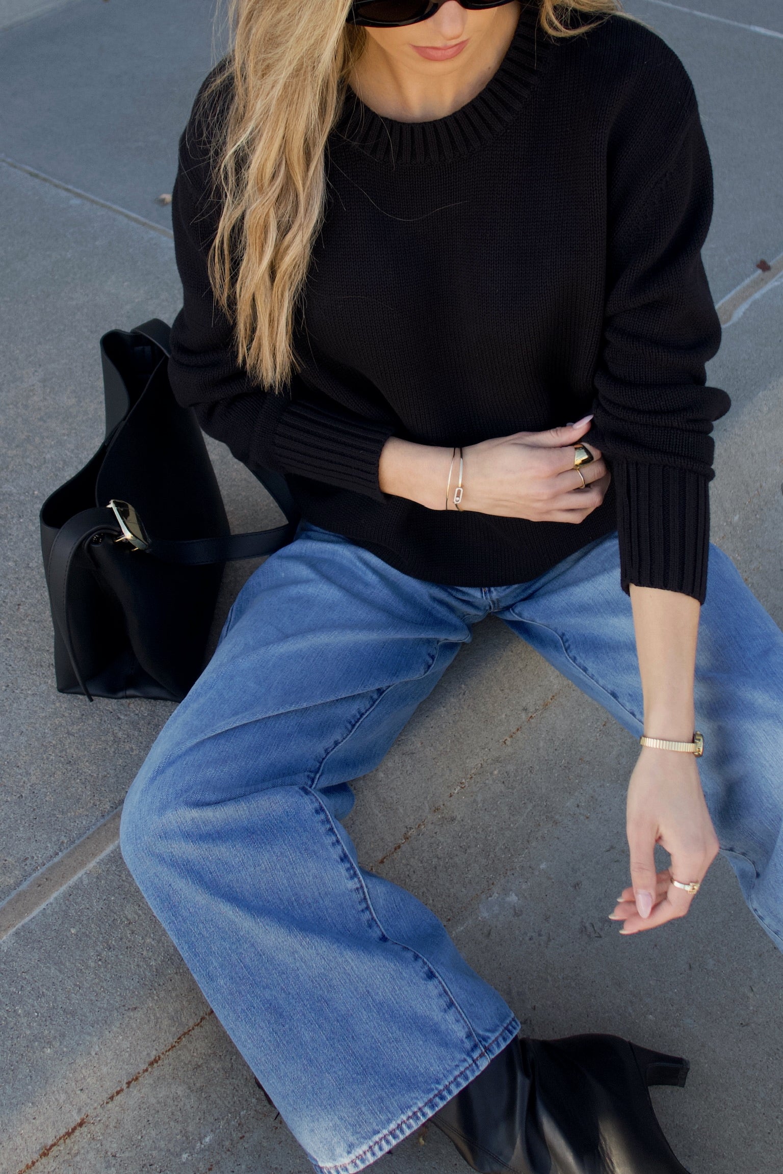 Lenny Black Cotton Relaxed Sweater