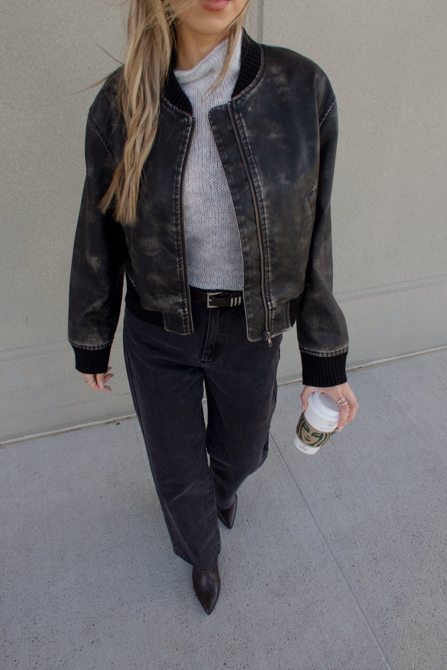 Washed Black Faux Leather Jacket