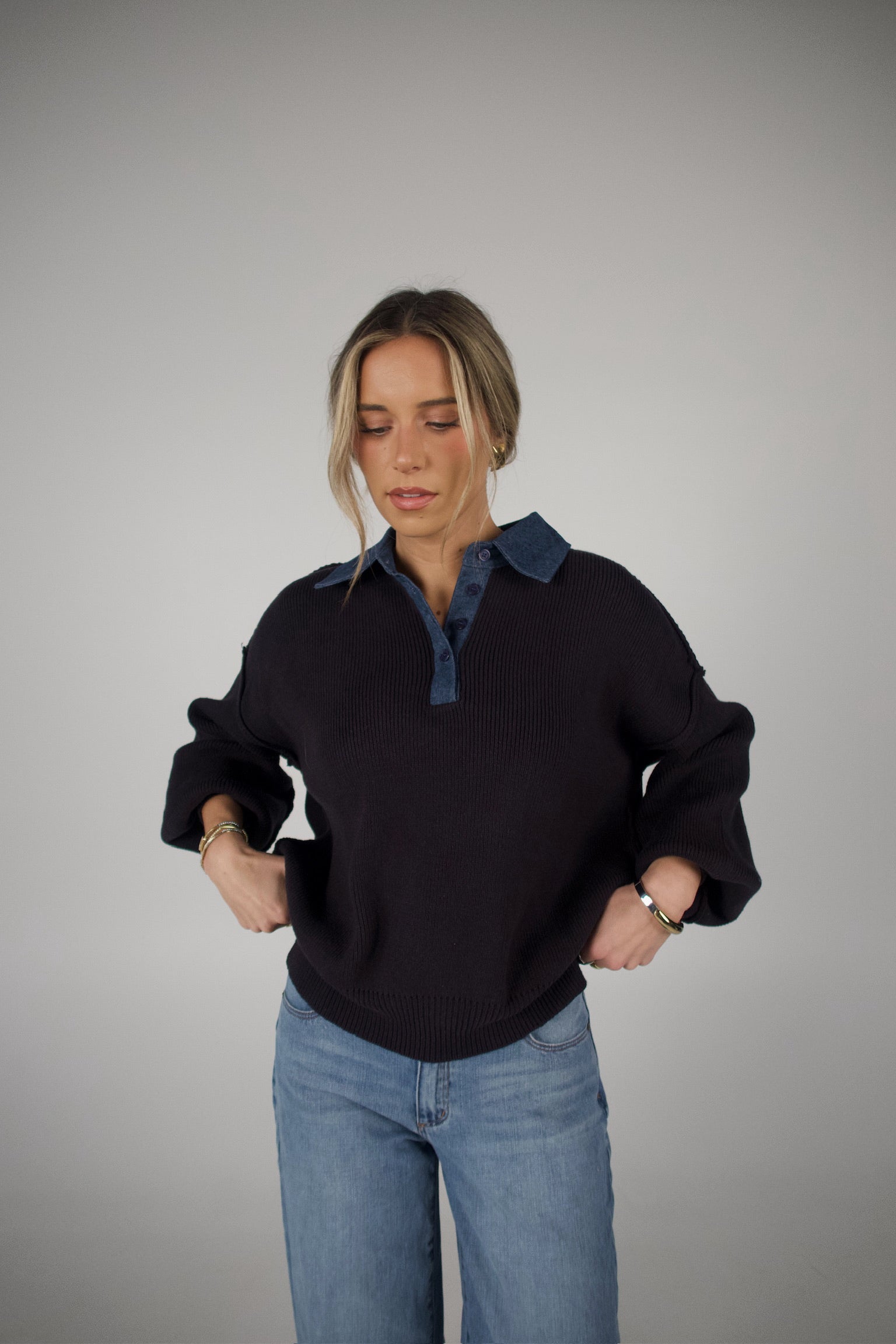 Rowan Navy Polo Sweater