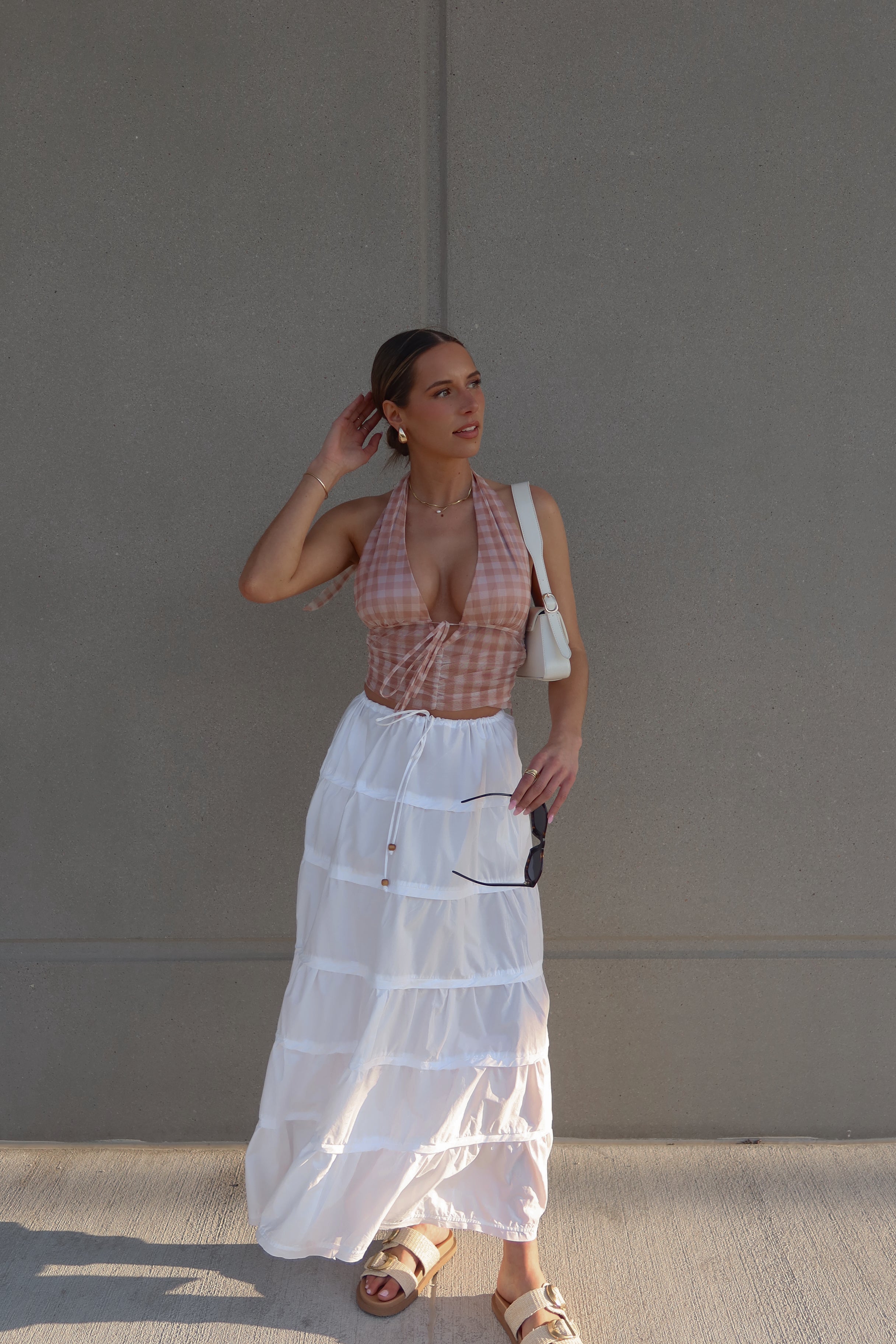 Chesley Peach Checkered Halter Top – Madida Clothing