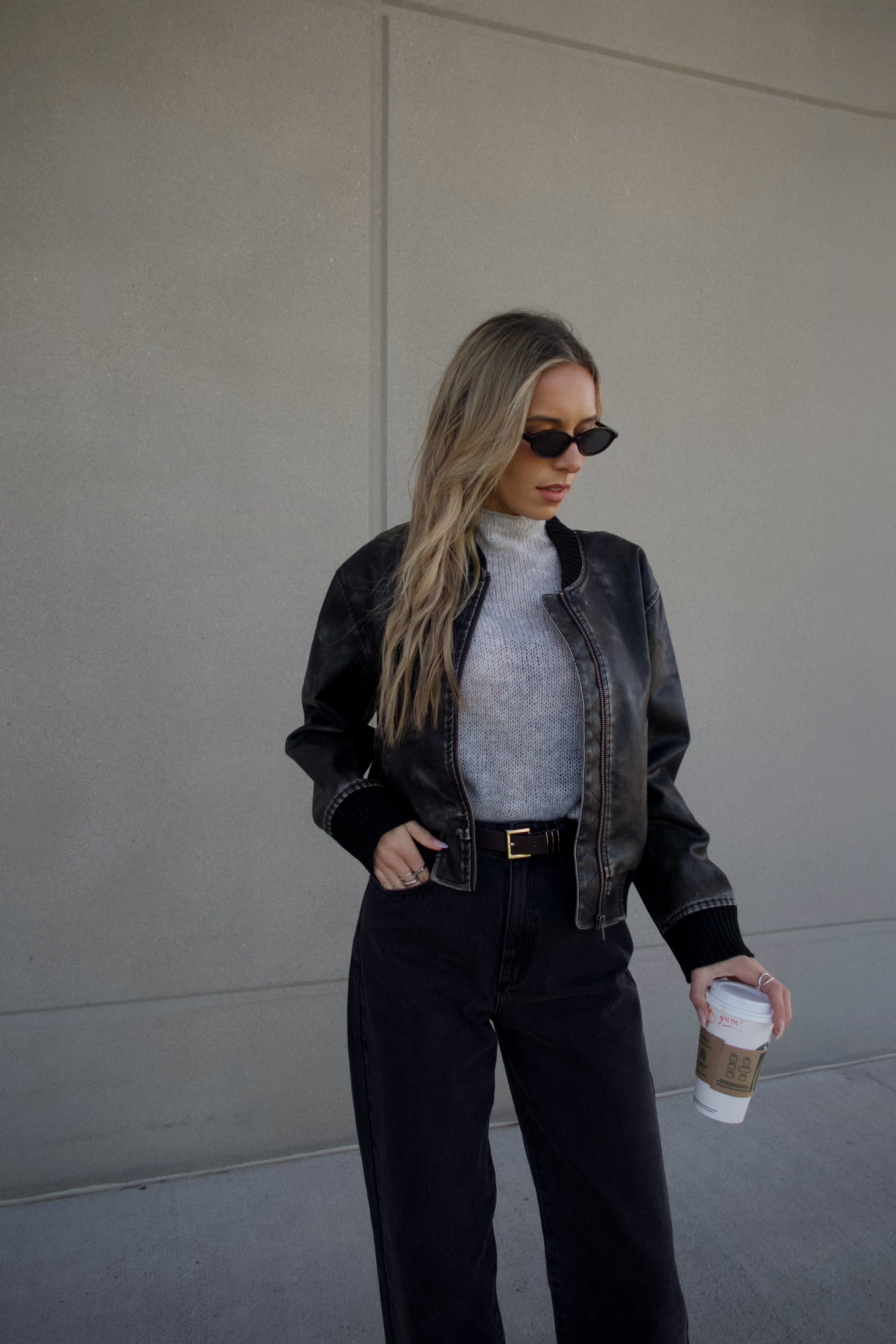 Washed Black Faux Leather Jacket