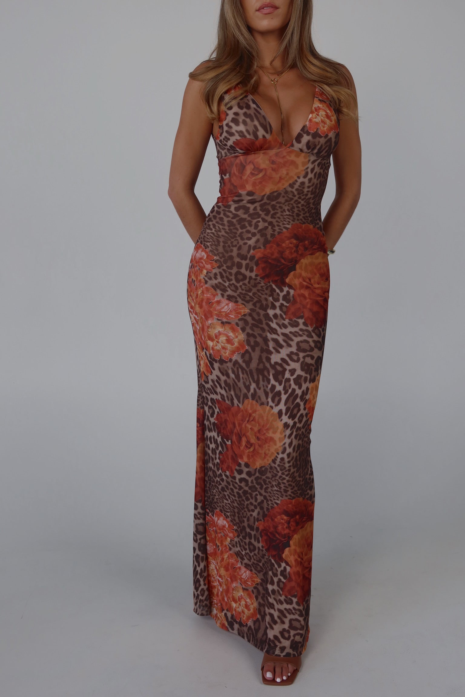 Layla Leopard Print Mesh Maxi Dress