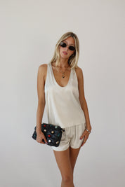 Ivory Satin Racerback Tank Top