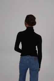 Classic Ribbed Turtleneck Sweater in Black