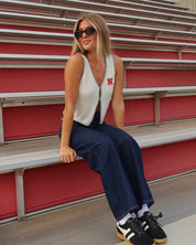 Nebraska Embroidered Contrast Knit Top
