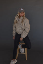 Talon Leather Puffer Jacket In Taupe