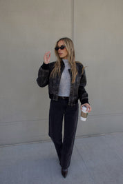 Washed Black Faux Leather Jacket