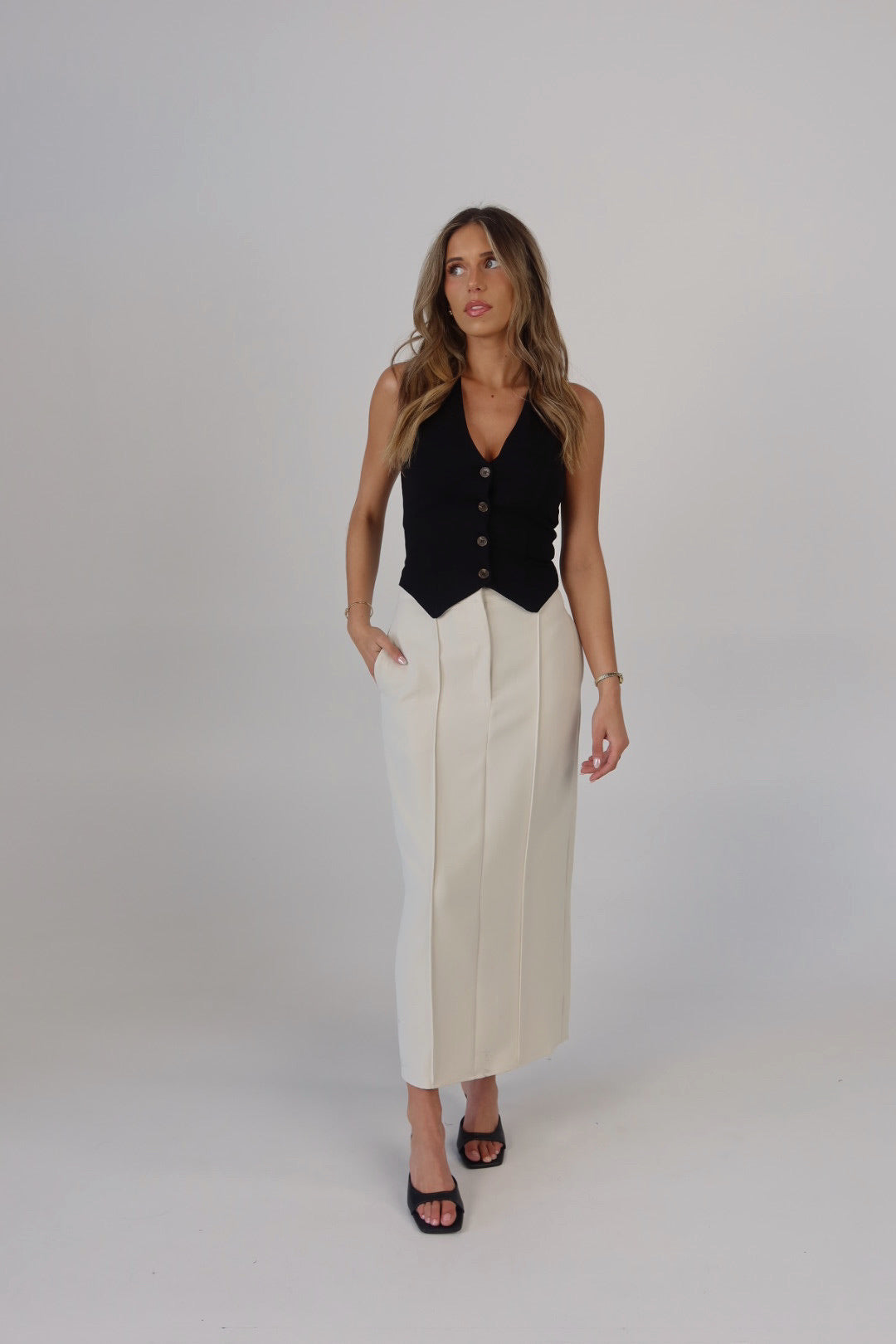 Tailored Maxi Skirt in Beige