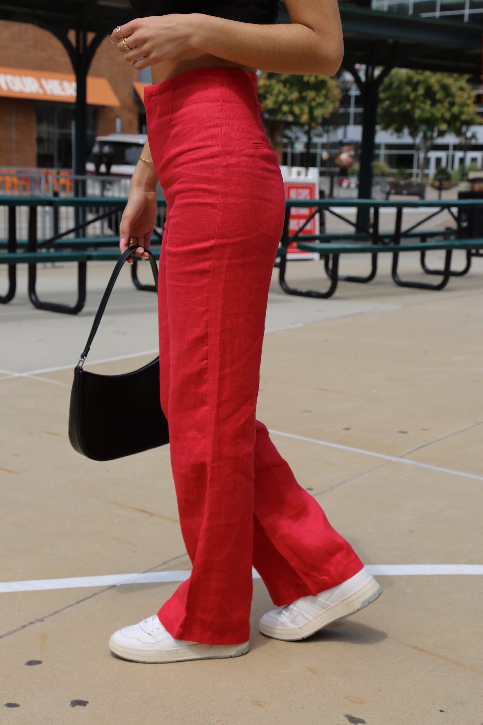 Red High Rise Linen Pant