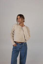 Eco Cable Knit Crew Sweater in Natural