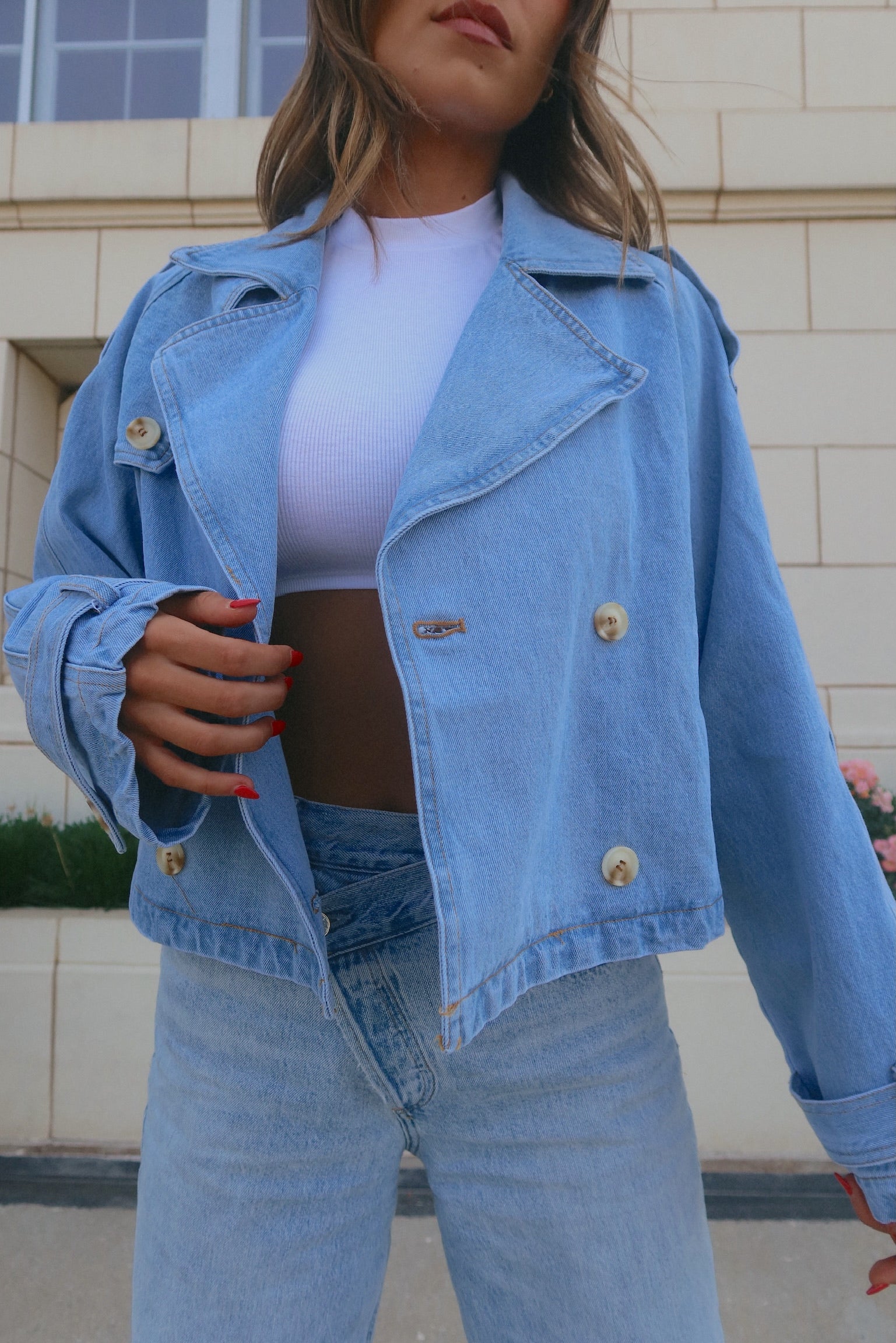 RESTOCKED :Cropped Denim Trench Jacket