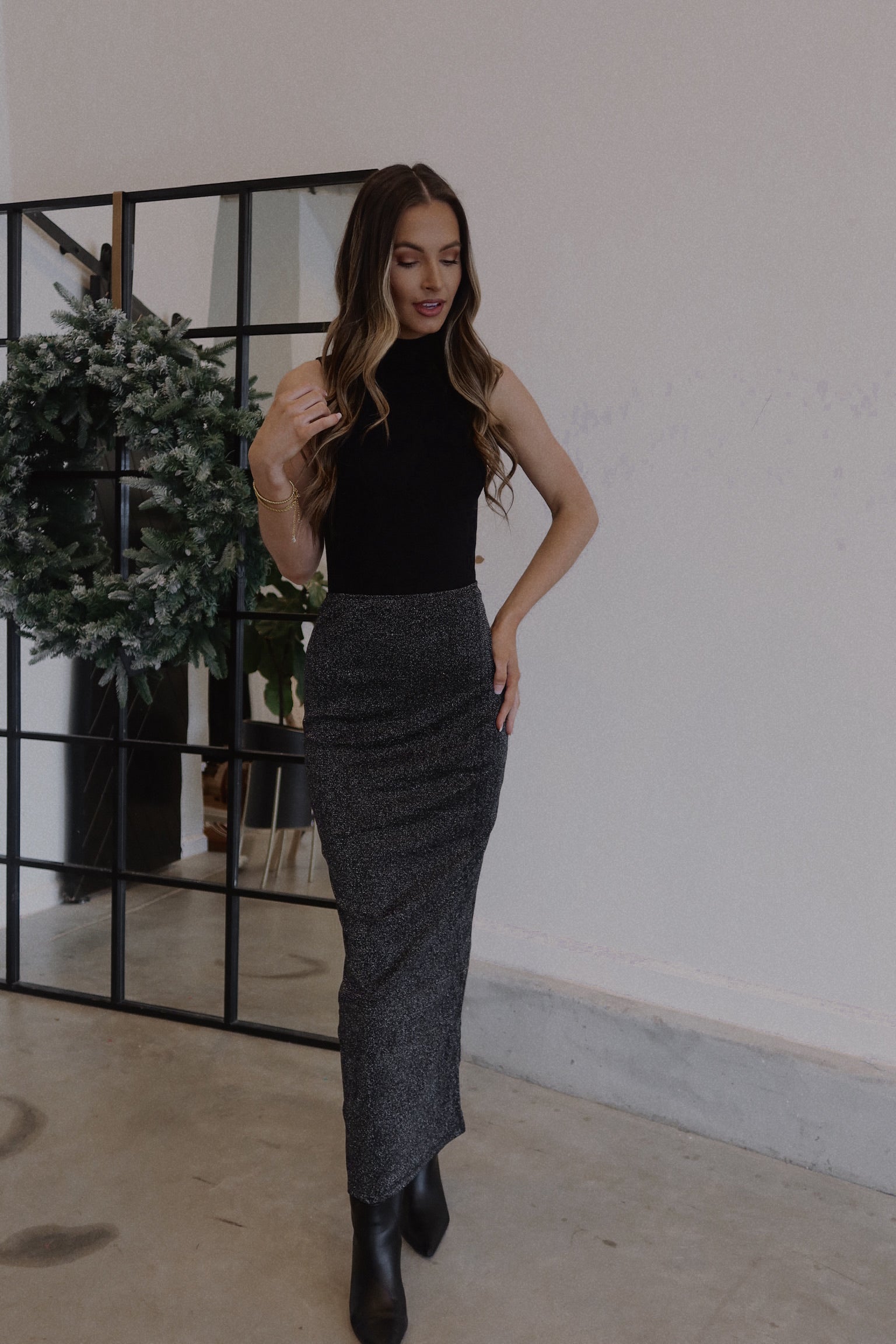 Elena Shimmering Midi Skirt