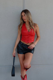 Red Faux Leather Vest