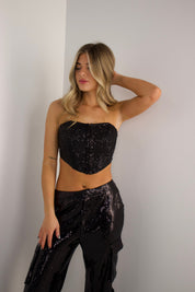 Neva Sequin Corset Top In Black
