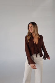 Brown Chiffon Tie-Front Top