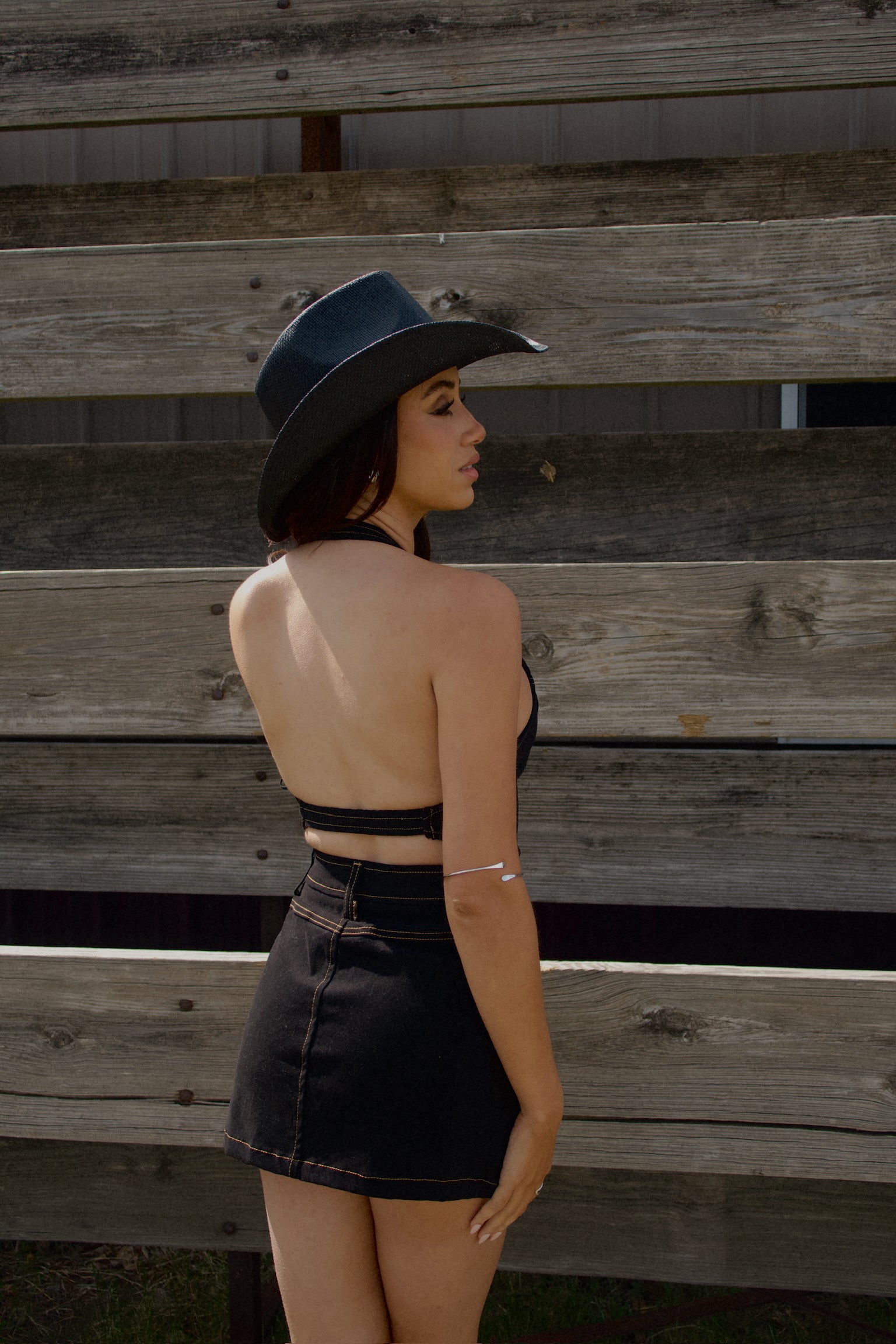 Black Denim Halter Mini Dress