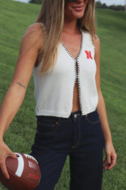 Nebraska Embroidered Contrast Knit Top