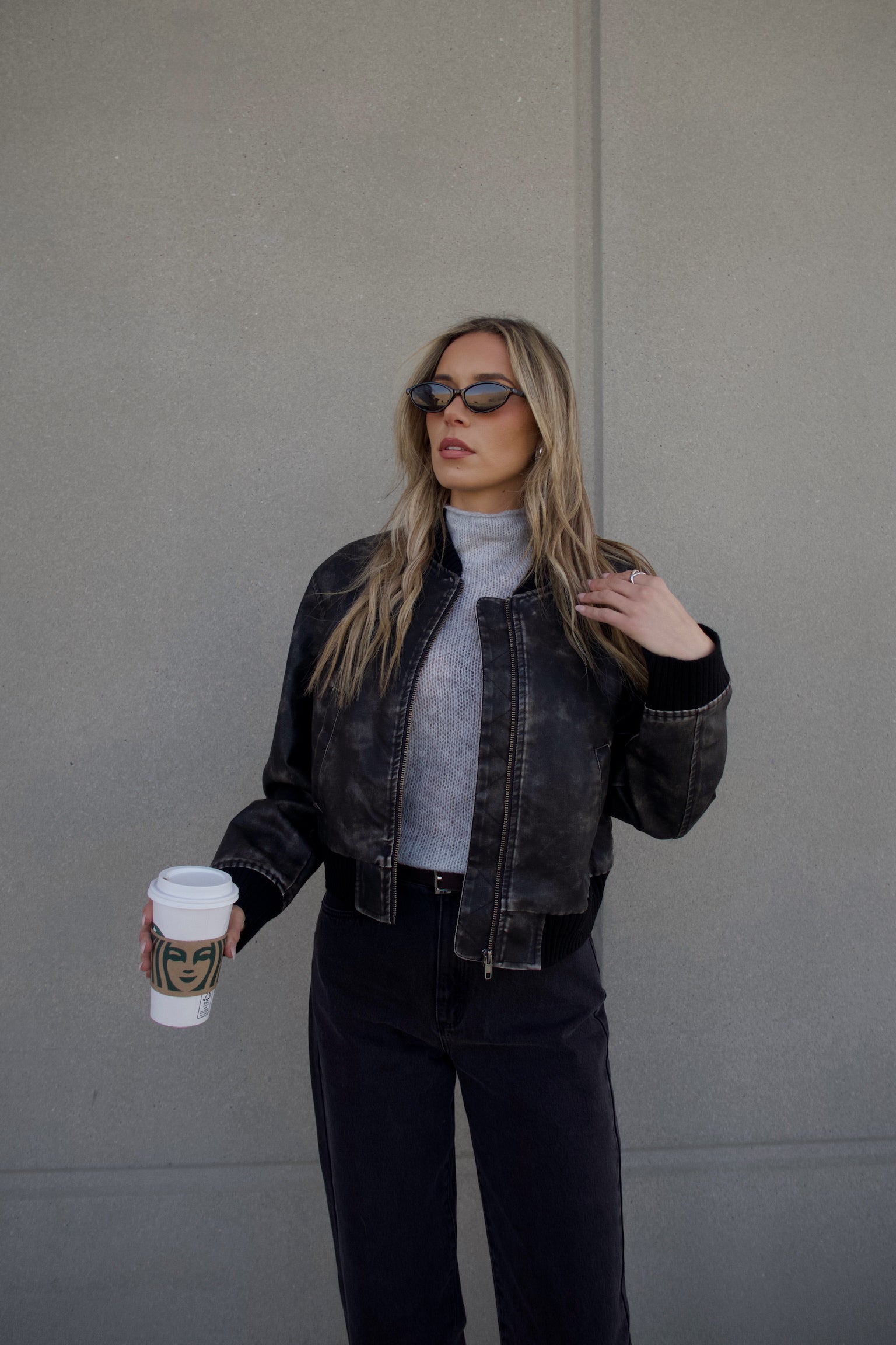 Washed Black Faux Leather Jacket