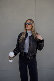 Washed Black Faux Leather Jacket