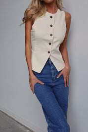 Zella Linen Button Up Vest