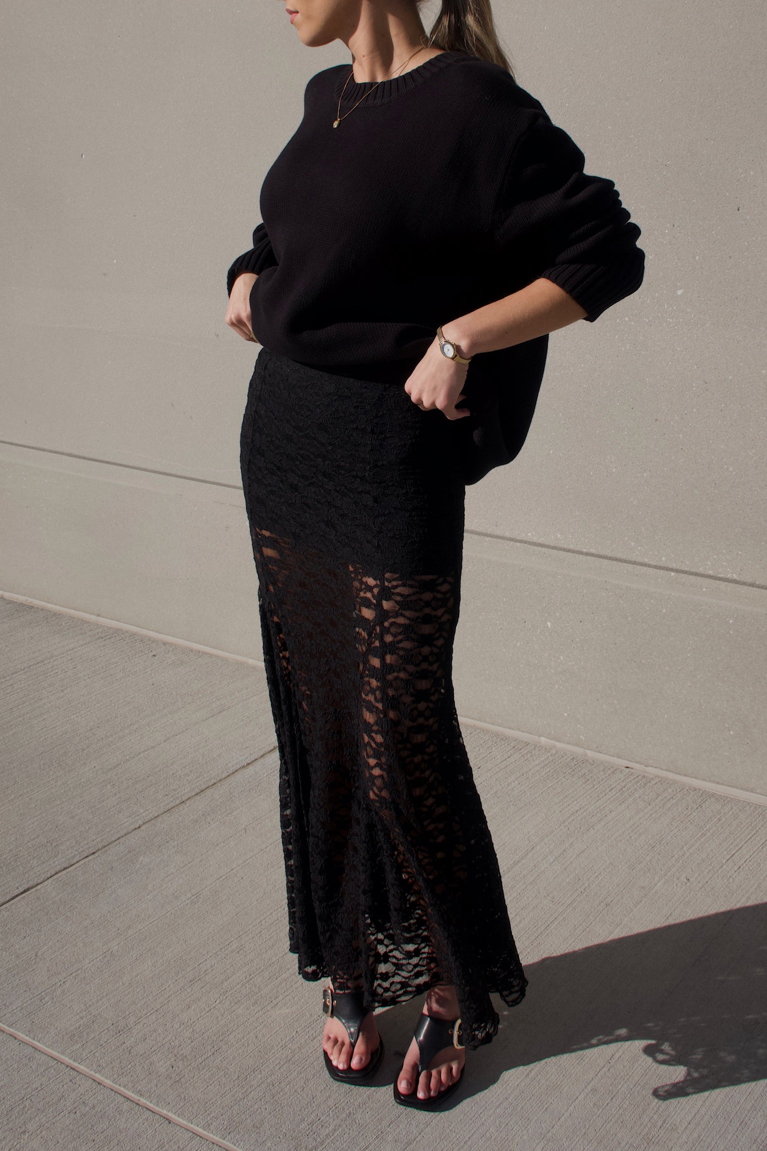 Esme Black Lace Maxi Skirt