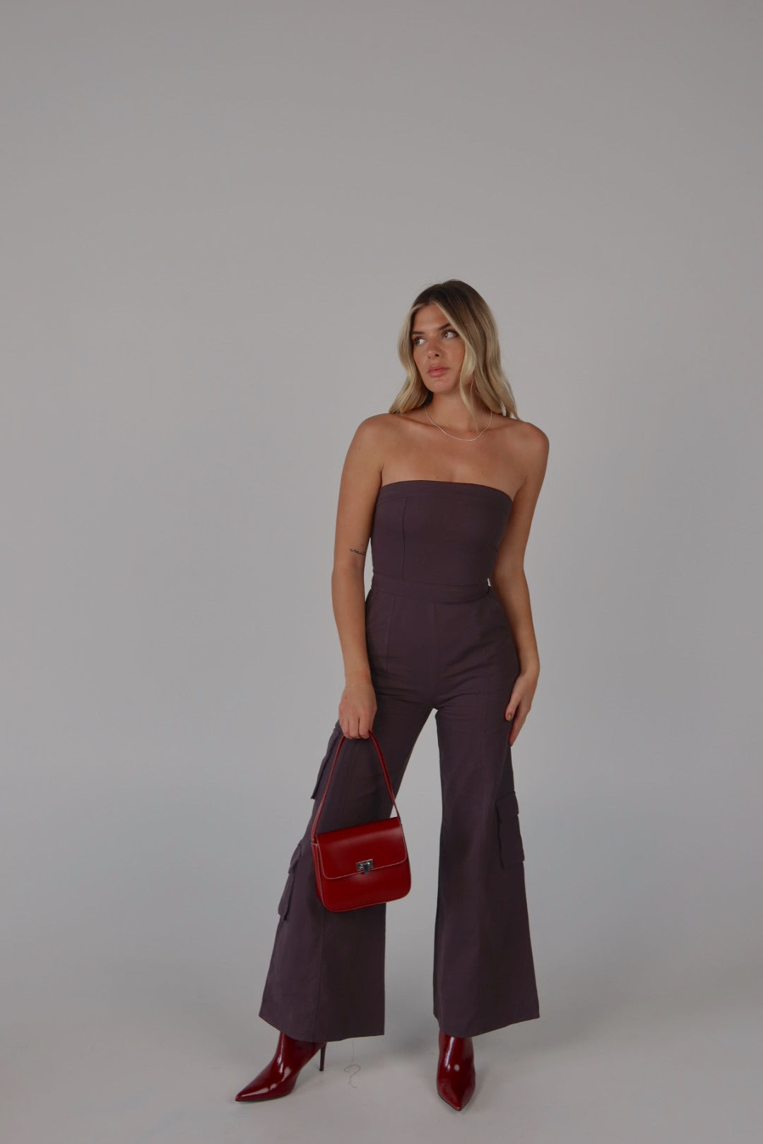 Cargo Tube Top Jumpsuit in Charcoal