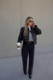 Washed Black Faux Leather Jacket