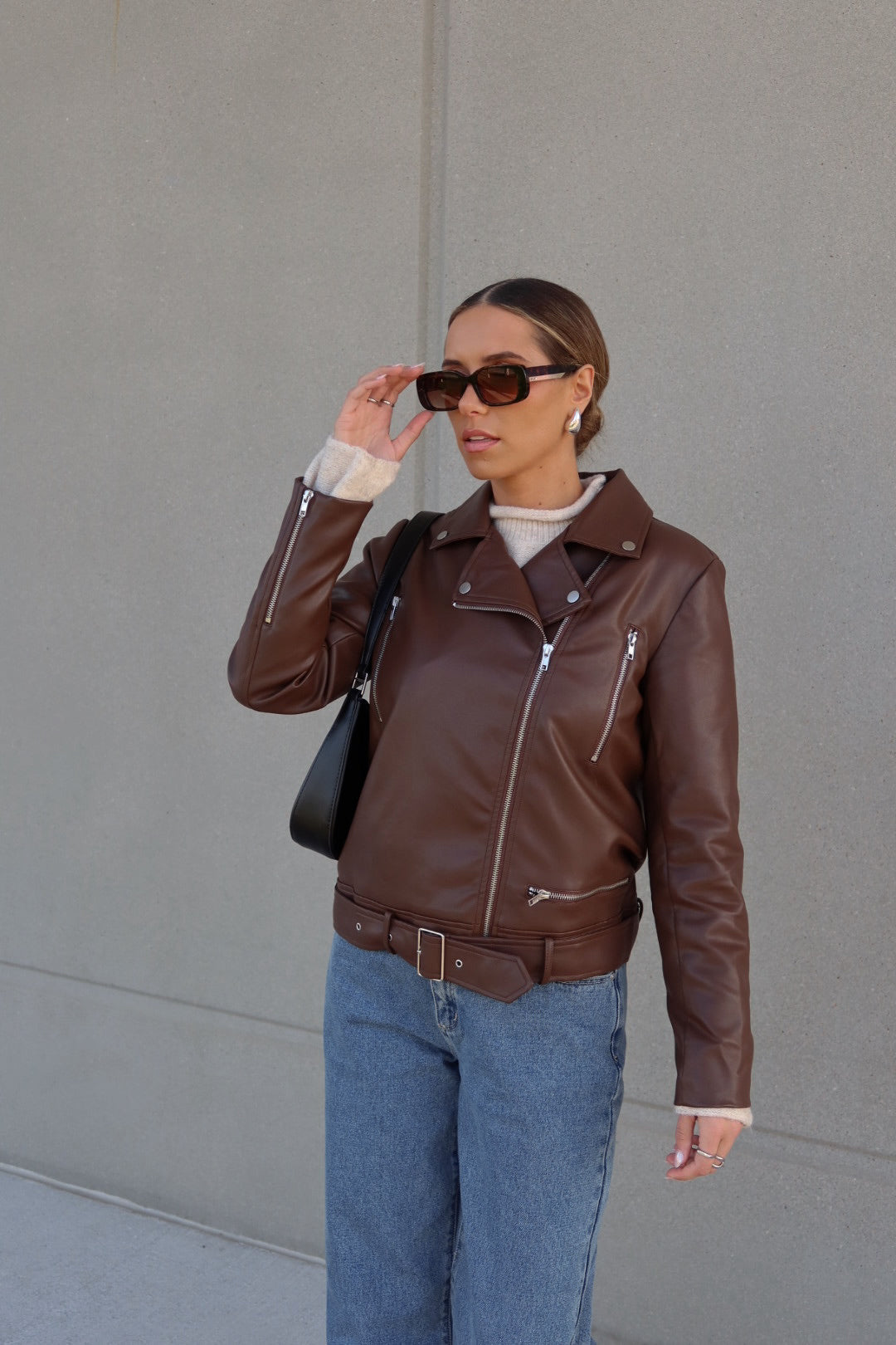 Brown Pleather Moto Jacket