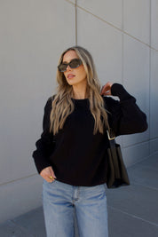 Lenny Black Cotton Relaxed Sweater