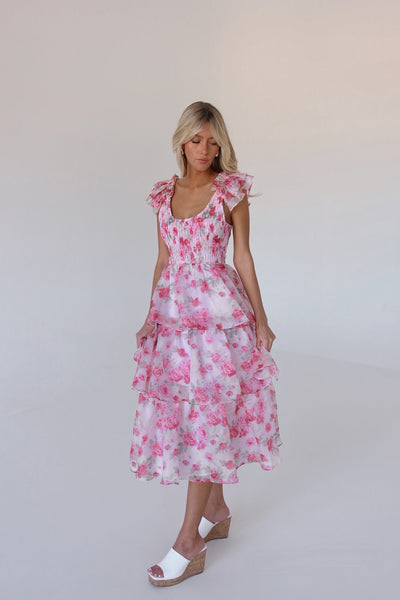 RESTOCKED :Livia Tiered Organza Midi Dress – Madida Clothing