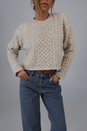 Eco Cable Knit Crew Sweater in Natural