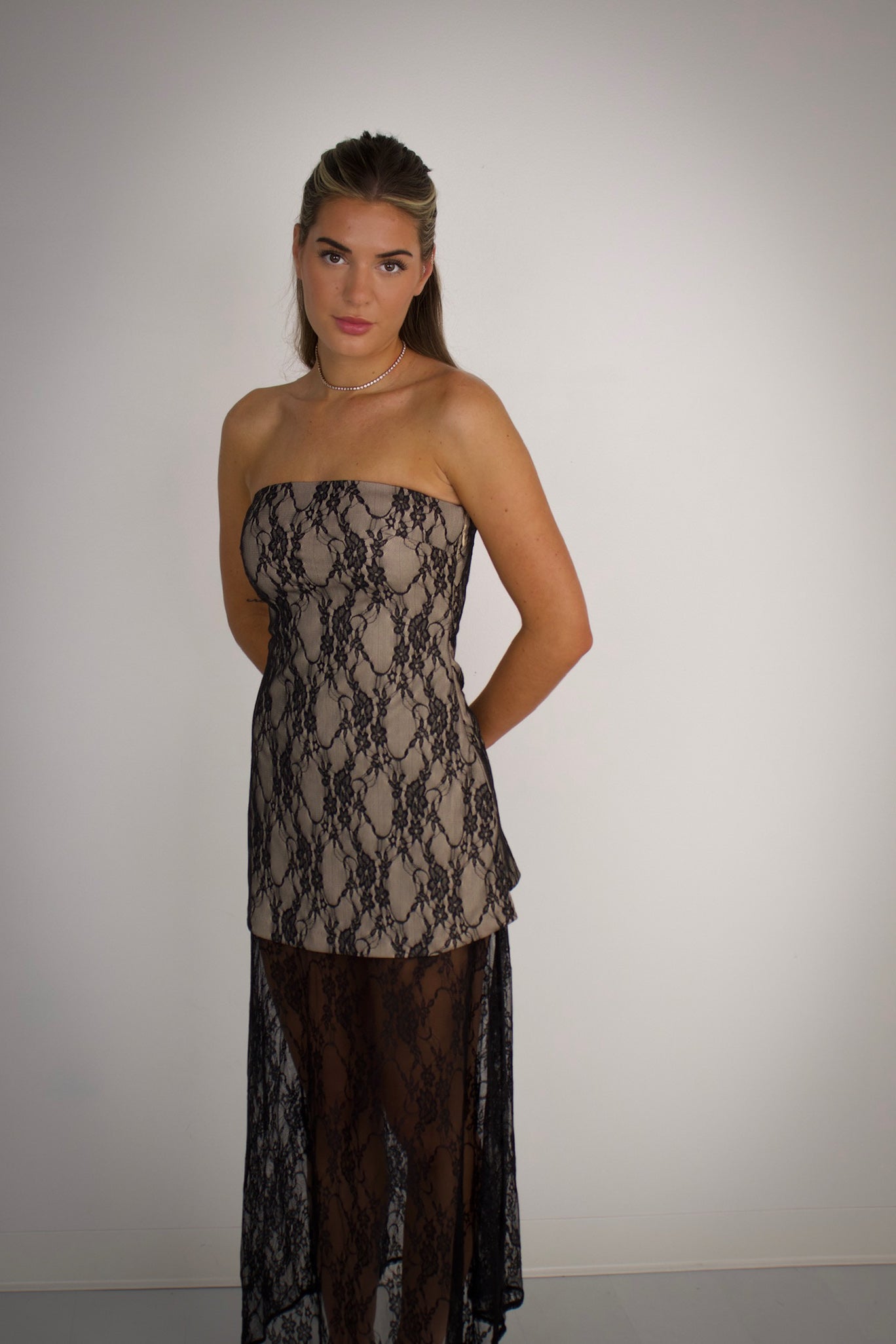 Brielle Lace Strapless Maxi Dress