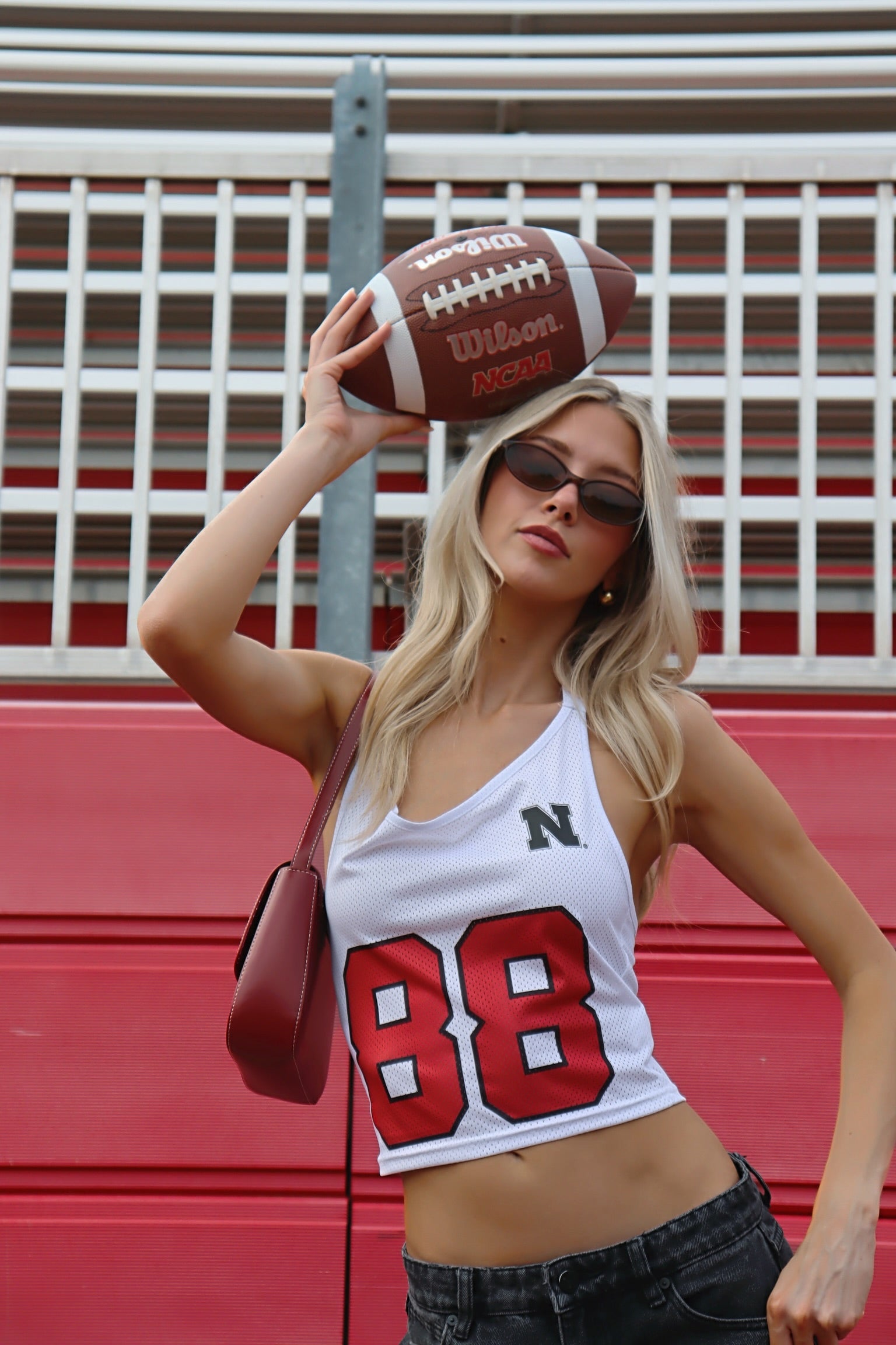 Nebraska Jersey Halter Top In White