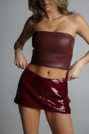 Rochelle Burgundy Sequin Mini Skirt