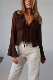 Brown Chiffon Tie-Front Top