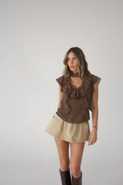 Margaux Mocha Ruffle Top