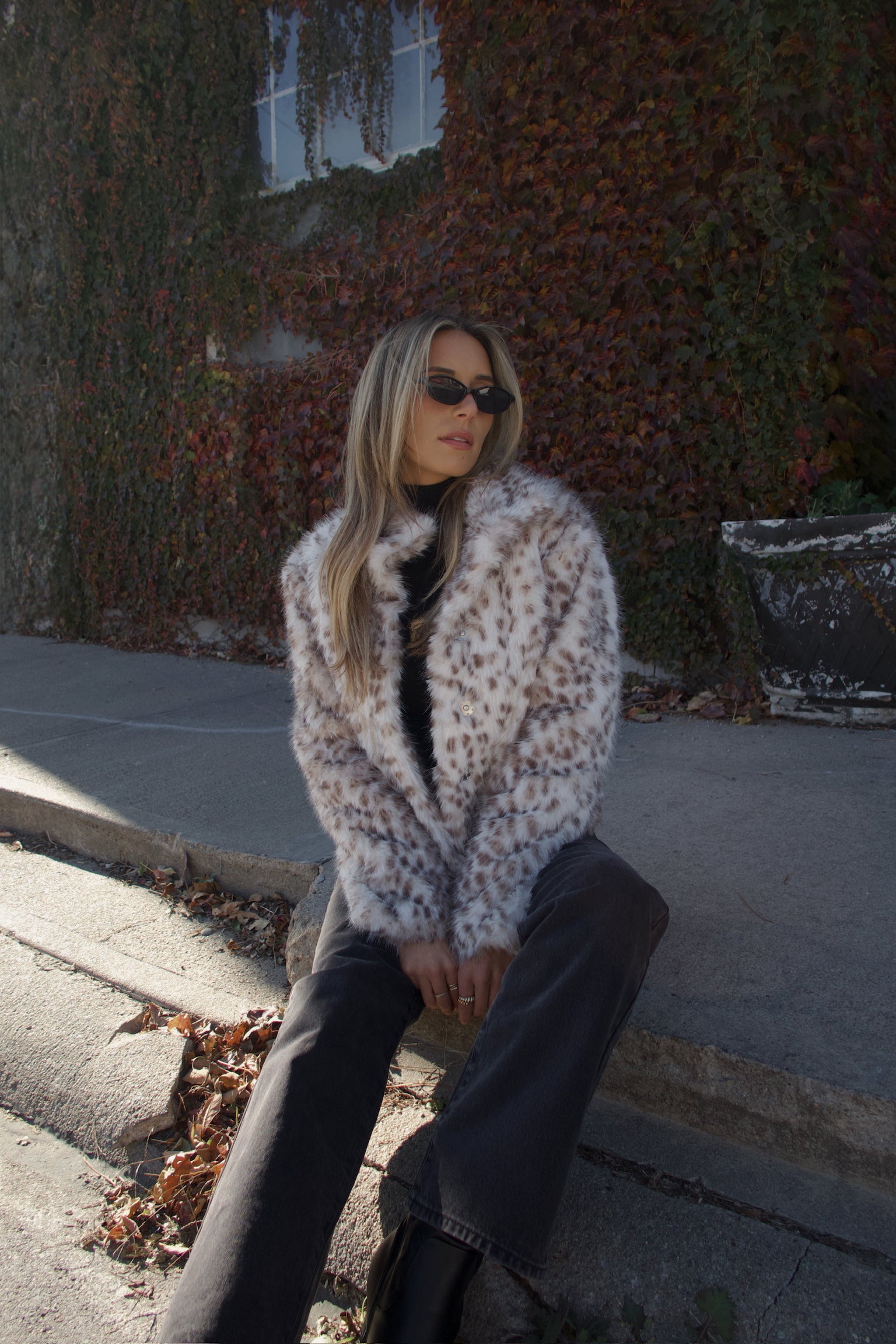 Snow Leopard Faux Fur Jacket