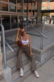 Mid Rise Leopard Print Cargo Pants