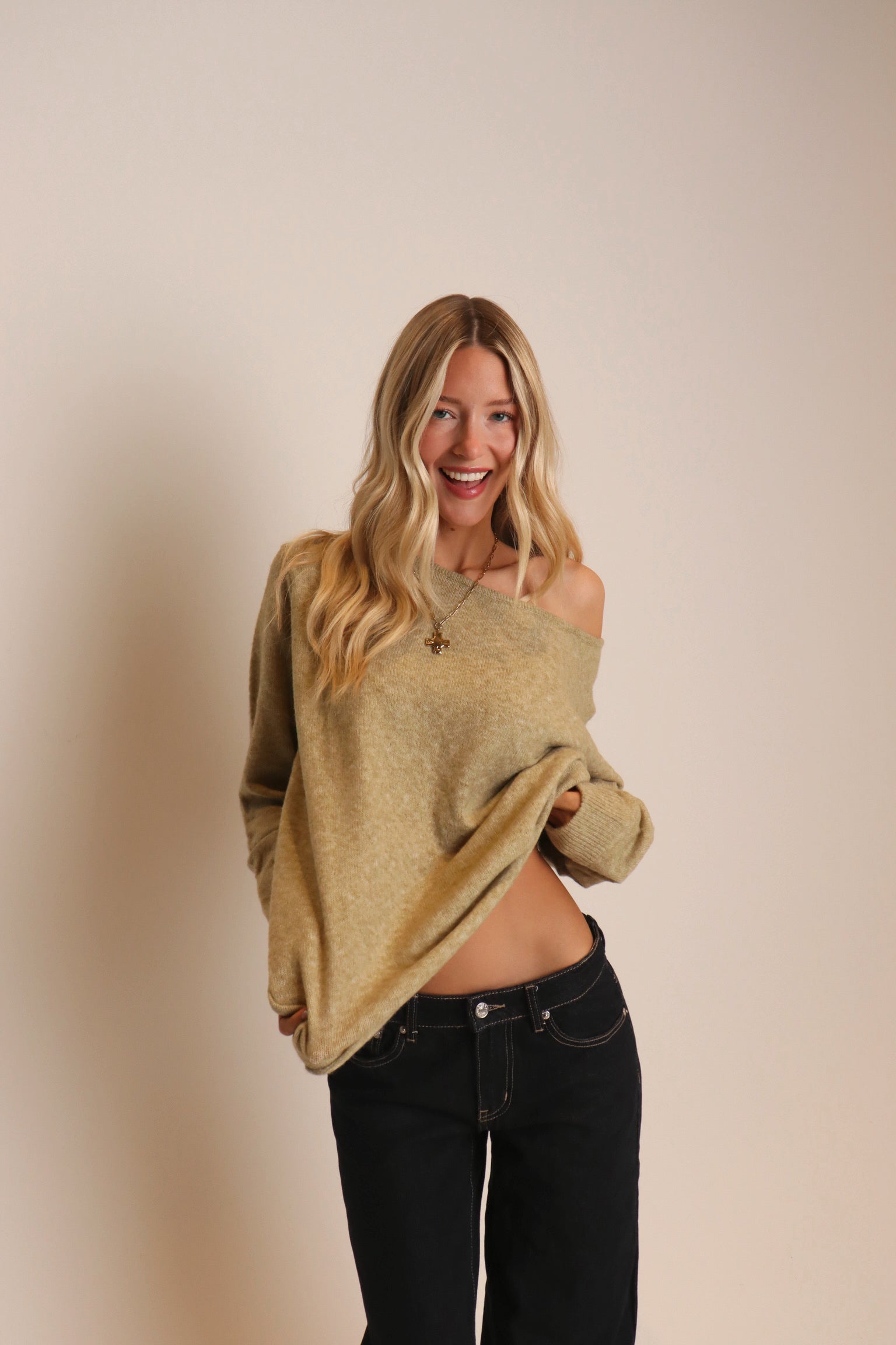 Sage Off The Shoulder Sweater