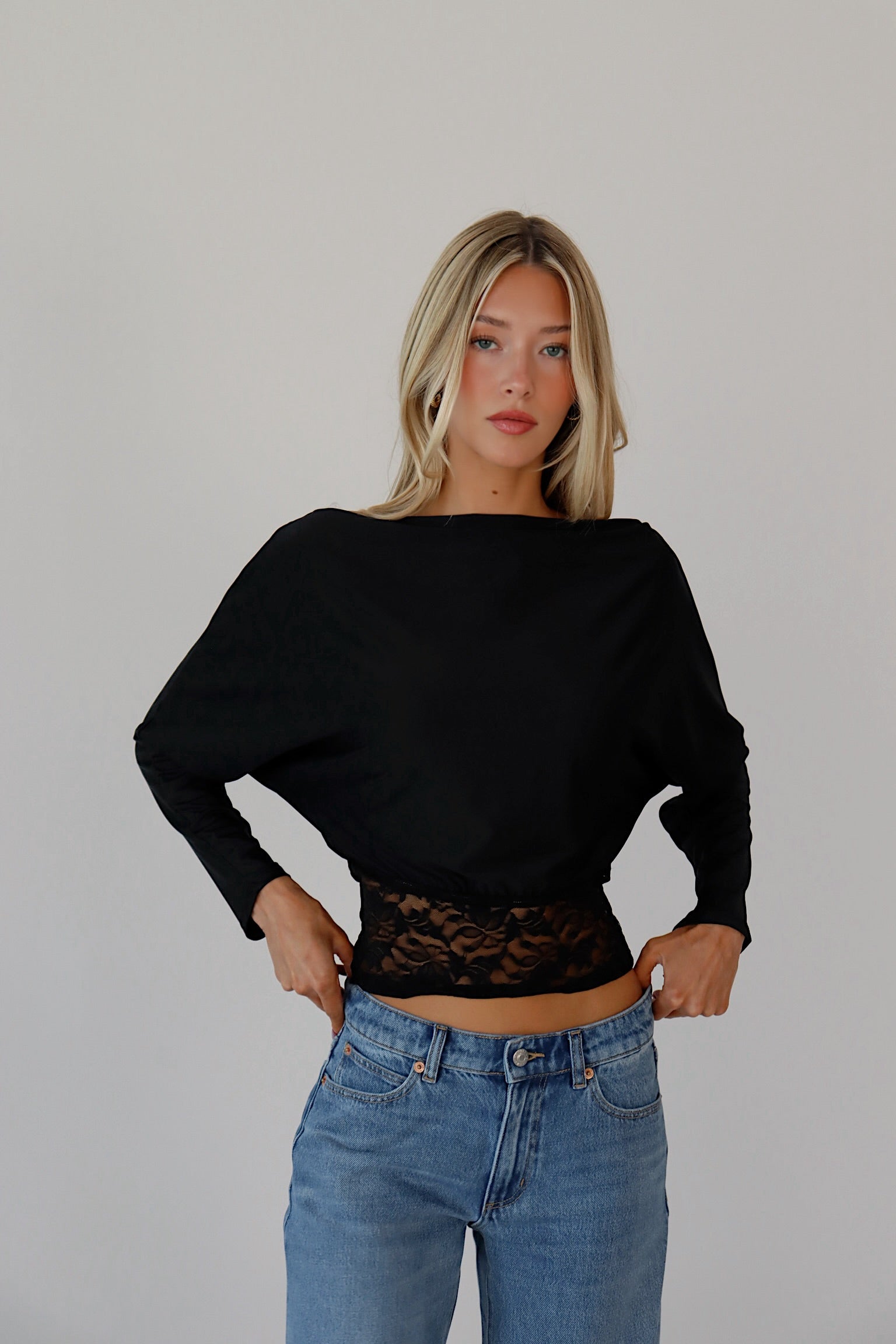 Georgie Lace Hem Long Sleeve Top